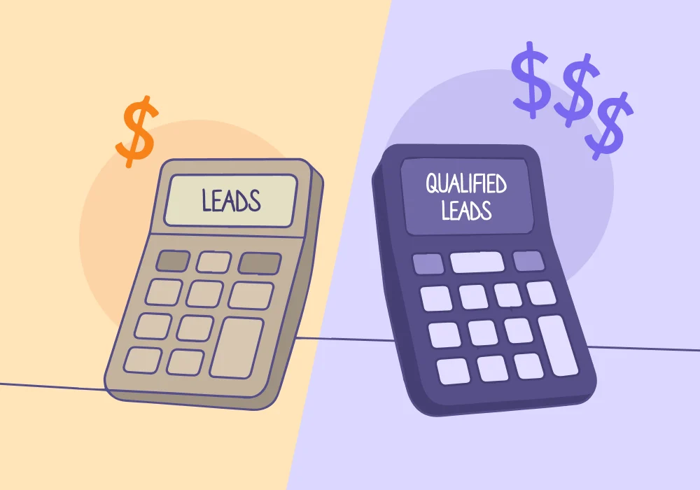 Abstract acquisition visual comparing lead volume with downstream qualification, pipeline and revenue outcomes.